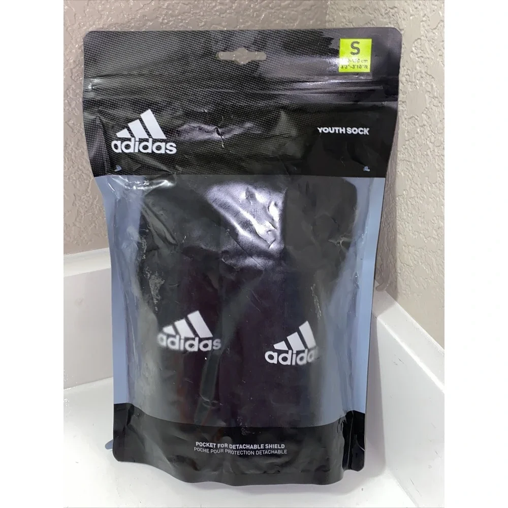 Adidas Youth Sock Shin Guards Black White Soccer Small For Height 3'3